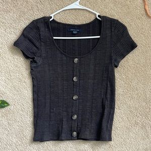 American Eagle Charcoal Grey Short Sleeve Button Top